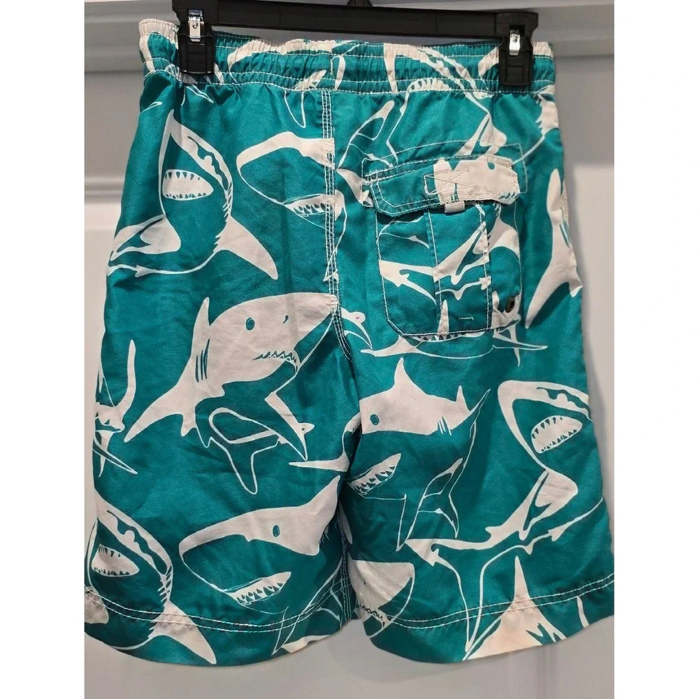 Gap Kids Boys XXL 14-16 Shark Print Swim Trunks Teal Green Board Shorts G86 Surf